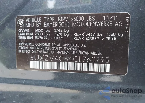 2012 BMW X5 xDrive35I/xDrive35I Premium/xDrive35I Sport Activity z USA, uszkodzony, nr VIN 5UXZV4C54CL760795